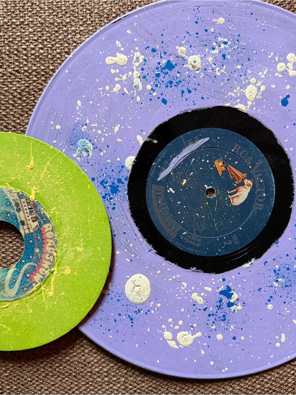 Hand-Painted Lavender Vinyl Record Wall Art - Purple